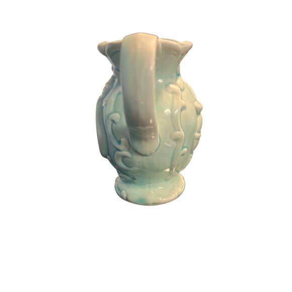 Vintage Norleans Light Blue Teal Ceramic Pitcher Floral Relief Design 4" Tall - Picture 3 of 8